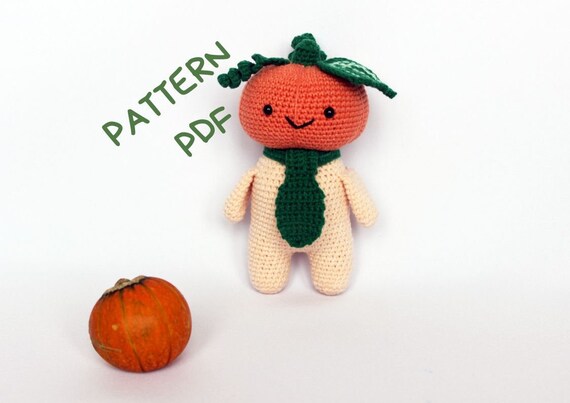 Pattern crochet toy pumpkin doll, Amigurumi pumpkin toy, Crochet pumpkin head pattern, Halloween decor, Crochet Halloween pattern