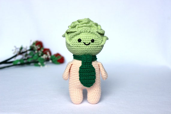 Crochet food doll pattern, Amigurumi cabbage toy pattern, Crochet cabbage head pattern, Kitchen decor, Crocheted amigurumi food pattern