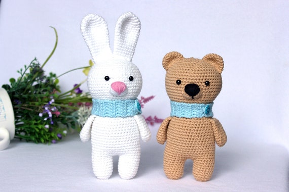 Crochet pattern Bear and Bunny toys, Amigurumi bear pattern bunny, Stuffed bear rabbit toy