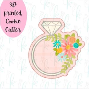 Modern Floral Engagement Ring Cookie Cutter