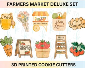 Farmers Market Cookie Cutter Set - Core and Deluxe Sets - 5 or 10 3D Printed Cookie Cutters