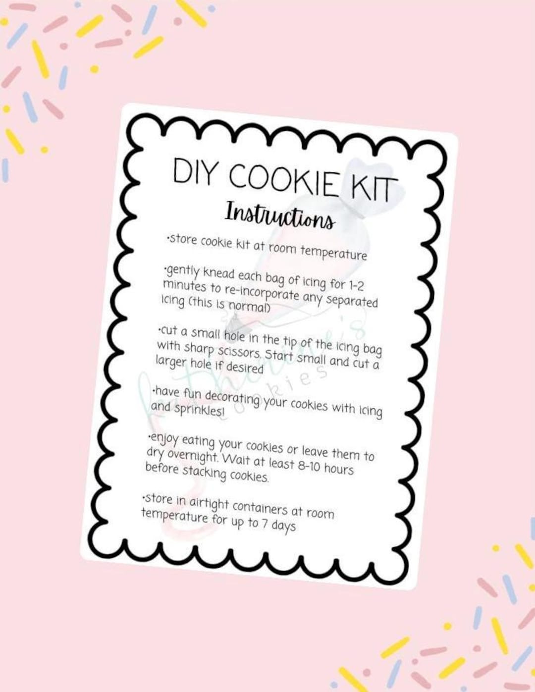 DIY Cookie Kit Instructions Printable Card , Cookie Decorating Kit ...
