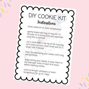Instructions du kit de biscuits DIY, carte imprimable, kit de décoration de biscuits, téléchargement numérique, fond d'emballage