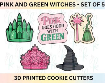 Pink and Green Witches - Set of 5 Cookie Cutters