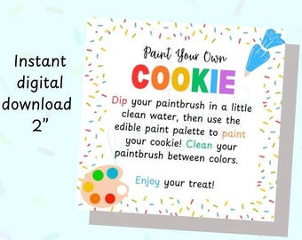 Paint Your Own (PYO) Cookie Instructions Printable 2” Cookie Tag