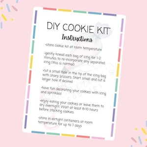 Instructions du kit de biscuits DIY, carte imprimable, kit de décoration de biscuits, téléchargement numérique, fond d'emballage