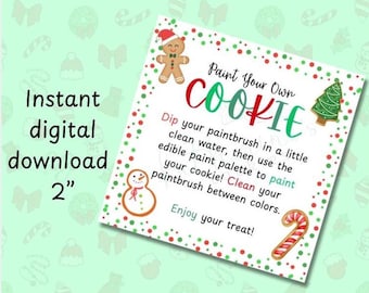 クリスマスペイント・ユア・オウン（PYO）クッキーの作り方説明タグ 印刷可能な2インチクッキータグ