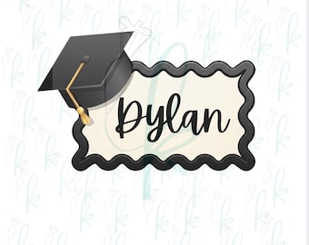 Grad Cap Wavy Plaque Cookie Cutter