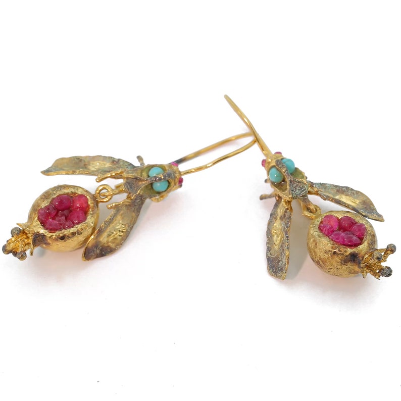 Pomegranate earrings,aesthetic jewelry,beauty and the beast jewelry,israeli jewelry,jewish jewelry,pomegranate jewelry,fruit earrings,