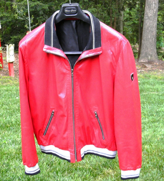 Men's Red Ferrari Leather Jacket Men's Size Large