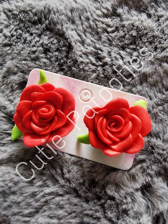 Cutie Patooties 'everything is rosy' large polymer clay sculpted stud earrings