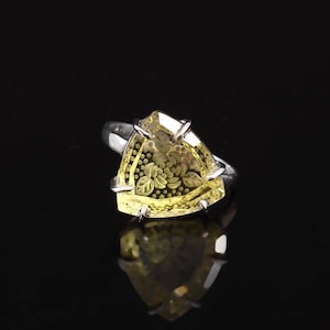 Unique Lemon Topaz Fantasy Cut 925 Sterliing Silver Ring, Lemon Quartz Ring, Fantasy Cut Gemstone, Back Carved Ring