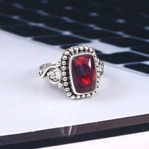 Natural Black Opal ring, silver rings, statement rings, midi rings, .925 sterling silver ring October birthstone,Black Opal Gemstone