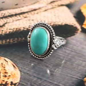 Natürlicher Türkis Ring, 92,5% Sterling Silber Ring, Handgemachter Ring, Minimalist Ring, Silber Ring, Natürlicher Türkis Edelstein Ring