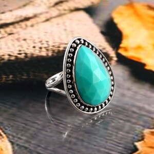 Natürlicher Türkis Ring, 92,5% Sterling Silber Ring, Handgemachter Ring, Minimalist Ring, Silber Ring, Natürlicher Türkis Edelstein Ring