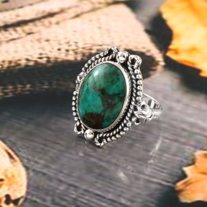 Natürlicher Türkis Ring, 92.5% Sterling Silber Ring, Handgemachter Ring, Minimalist Ring, Silber Ring, Natürlicher Türkis Edelstein Ring