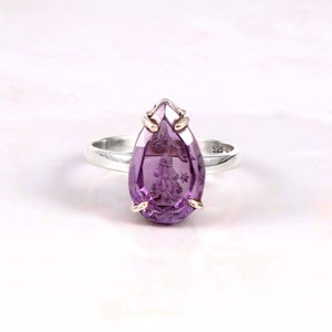 Lindo anel de prata esterlina 925 com pedra preciosa de corte fantasia de ametista natural, anel de pedra preciosa de corte fantasia de ametista natural, lindo anel de design