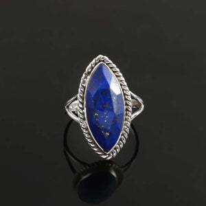 Natural Lapis Lazuli Ring ~ Handmade Silver Ring ~ Sterling Silver Rings ~ Marquise Lapis Ring ~ Blue Lapis Ring ~ Lapis Gemstone Ring