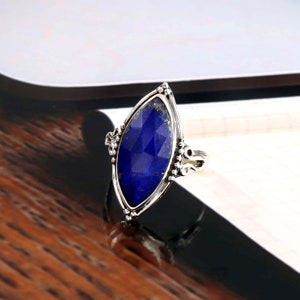 Pierścionek z naturalnym lapis lazuli ~ Ręcznie wykonany srebrny pierścionek ~ Pierścionki ze srebra wysokiej próby ~ Pierścionek z markizą lapis ~ Pierścionek z niebieskim lapisem ~ Pierścionek z kamieniem szlachetnym lapis