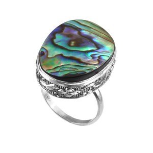 Mother of Pearl Sterling Silver Ring ~ Statement Ring ~ Iridescent Mother of Pearl ~ Pearl Sterling Shining Bio MOP ~ Lucky Gift Ring