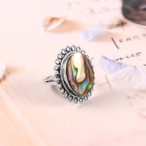 Mother of Pearl Sterling Silver Ring ~ Statement Ring ~ Iridescent Mother of Pearl ~ Pearl Sterling Shining Bio MOP ~ Lucky Gift Ring