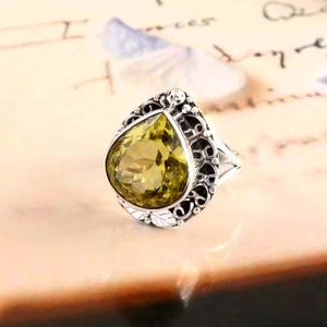 Lemon Quartz 925 Sterling Silver Ring, Gemstone Ring, Lemon Gemstone Ring, Quartz Ring, Stone Ring, Statement Ring, Silver Jewelry