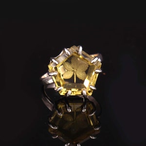 Natural Lemon Quartz Fantasy Cut 925 Sterliing Silver Ring, Lemon Quartz Ring, Fantasy Cut Gemstone, Fantasy Cut Gemstone Ring