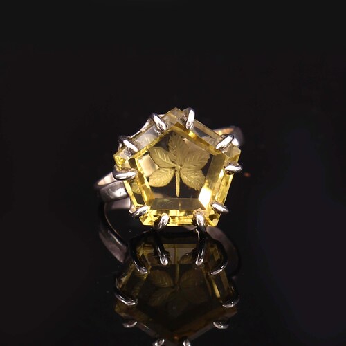 Natural Lemon Quartz Fantasy Cut 925 Sterliing Silver Ring, Lemon Quartz Ring, Fantasy Cut Gemstone, Fantasy Cut Gemstone Ring