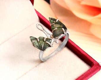 Natural Paraiba Tourmaline Carving 925 Sterling Silver Ring, Butterfly Ring, Handmade Tourmaline Ring