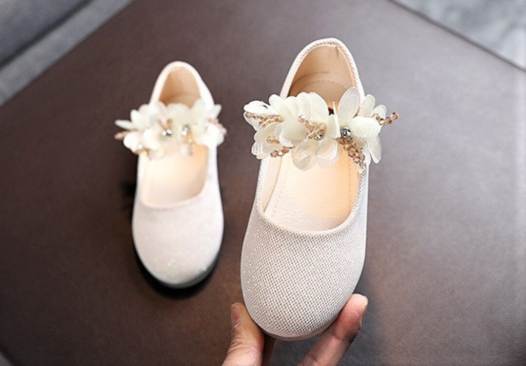 Champagne / Blush / White Flower Girl Wedding Shoes, White Toddler Girl