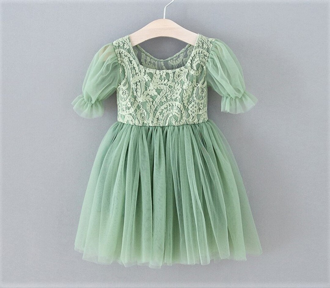 Sage Green Flower Girl Lace Dress Flower Girl Green Lace Etsy