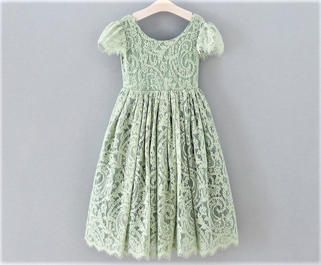 Sage Green Flower Girl Lace Dress Flower Girl Green Lace Etsy