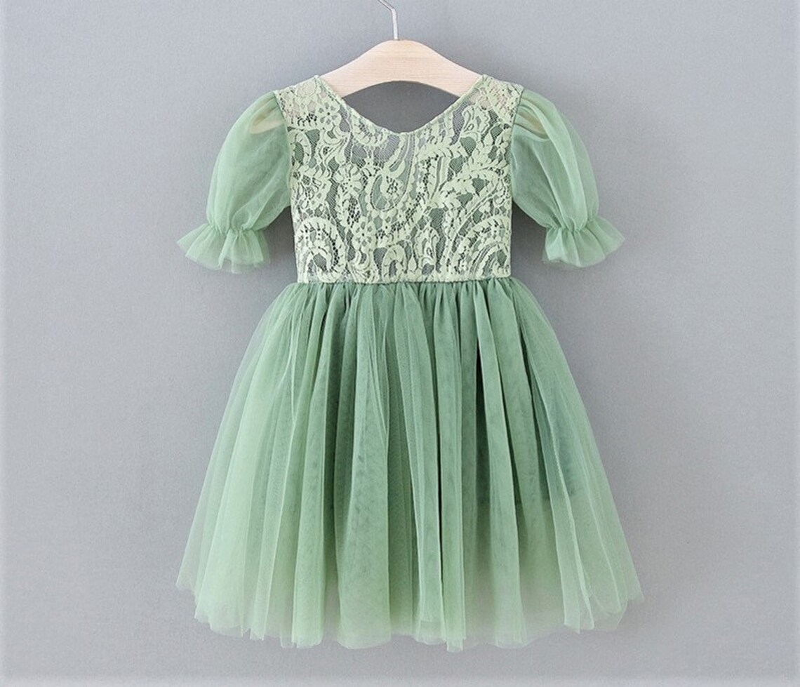 Sage Green Flower Girl Lace Dress Flower Girl Green Lace Etsy