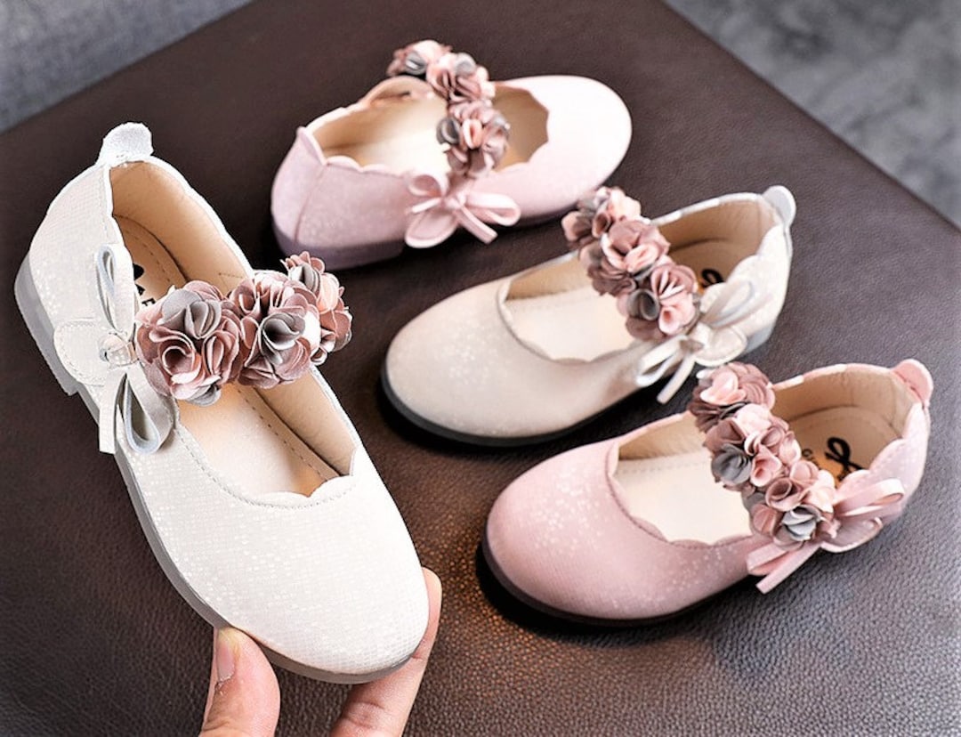 White / Blush Flower Girl Wedding Shoes, White Toddler Girl Shoes