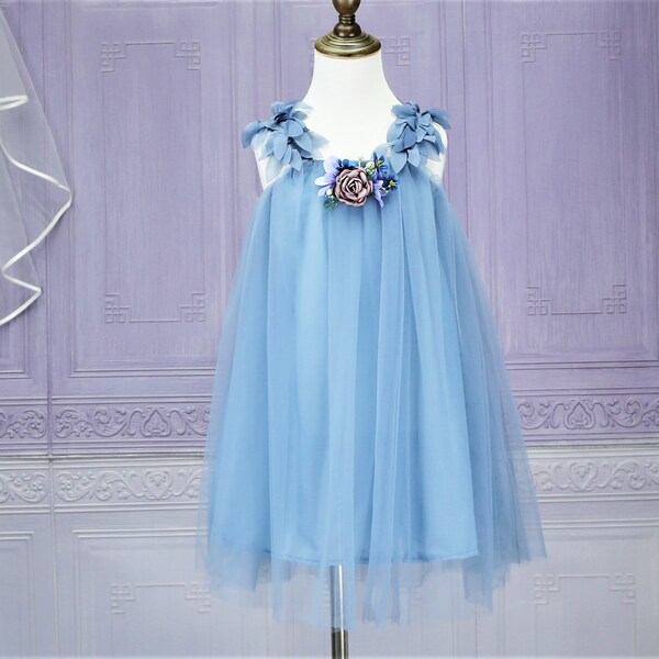 French Blue Girls Dress Etsy