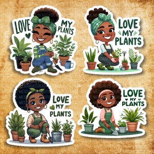AUFKLEBER - Pflanzenliebe; pflanzen; Gartenarbeit; Pflanzen; Afroamerikanische Frauen; schwarze Frau