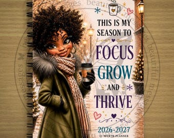 Focus Growth Thrive * 12-month planner * calendar * get organized * black women planner * brown women planner