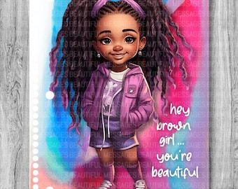 SCHOOL NOTEBOOK - Hey Brown Girl; notebook; school; journals; notebooks; reading; diary; writing; black girl; african-american