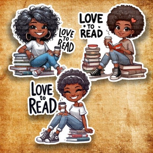 AUFKLEBER - Liebe zu lesen; lesen; Bücher; Kaffee; Afroamerikanische Frauen; schwarze Frau