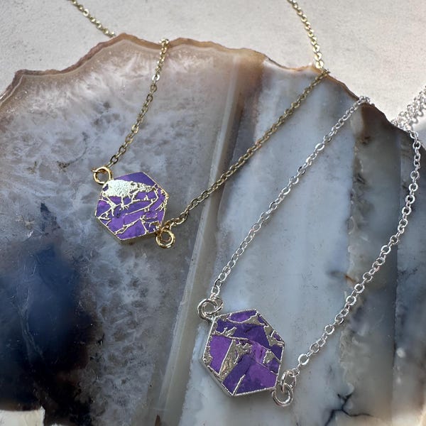Kintsugi Necklace - Purple Turquoise - SILVER & GOLD