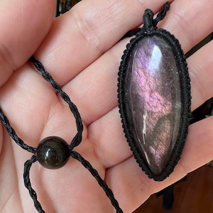 Gorgeous Reddish Purple Labradorite Adjustable Necklace