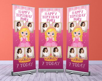 Princess Custom Birthday Roller Banner, Customised Birthday Roll Up Banner, Personalised Birthday Welcome Sign