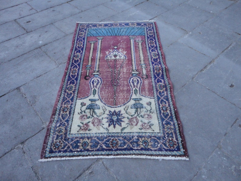 Low Pile Turkish Wool Bedroom Rug,Distressed Bathroom Rug,Faded Entrance Rug,Boho Kitchen Rug,Pale Kids Room Rug,Sink Rug 4/' 4/'/' X 2/' 5/'/'