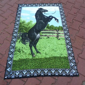 4.4x2.8 Vintage Wall Hanging Rug, Tapestry Depicting a Rearing Arabian Horse , Animal Figured Tapestry, Wall Art Decor, Animal Lover Rug DX