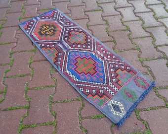 Small Kilim Rug Gift Rug For Mommy Doormat Vintage  Embroidered Mat For Bathroom  Colorful Bath Mat Kilim For Entry 3.4 x 1.3 Mini Rug MEYVE
