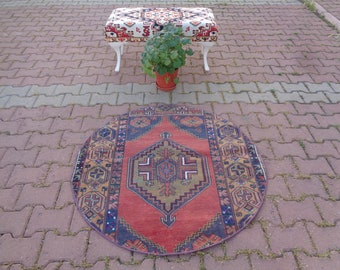 Hand Knotted Turkish Wool Round Rug, Boho Decor 3x3  c92
