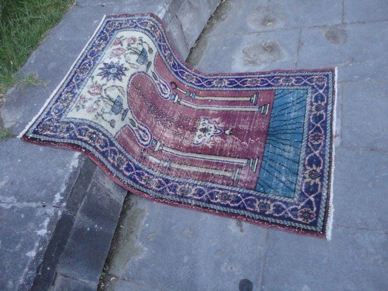 Low Pile Turkish Wool Bedroom Rug,Distressed Bathroom Rug,Faded Entrance Rug,Boho Kitchen Rug,Pale Kids Room Rug,Sink Rug 4/' 4/'/' X 2/' 5/'/'