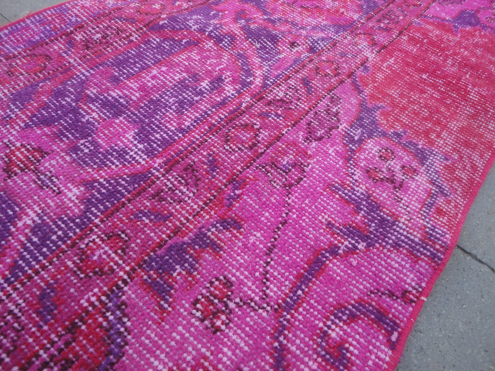 Overdye Pink Short Rug Runnerlow Pile Aisle Runner Etsy