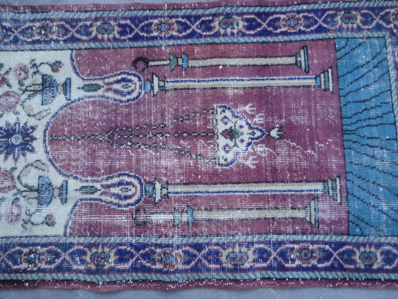 Low Pile Turkish Wool Bedroom Rug,Distressed Bathroom Rug,Faded Entrance Rug,Boho Kitchen Rug,Pale Kids Room Rug,Sink Rug 4/' 4/'/' X 2/' 5/'/'