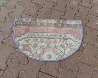 Handwoven Half Circle Wool Rug – Terracotta Entry Mat ATE